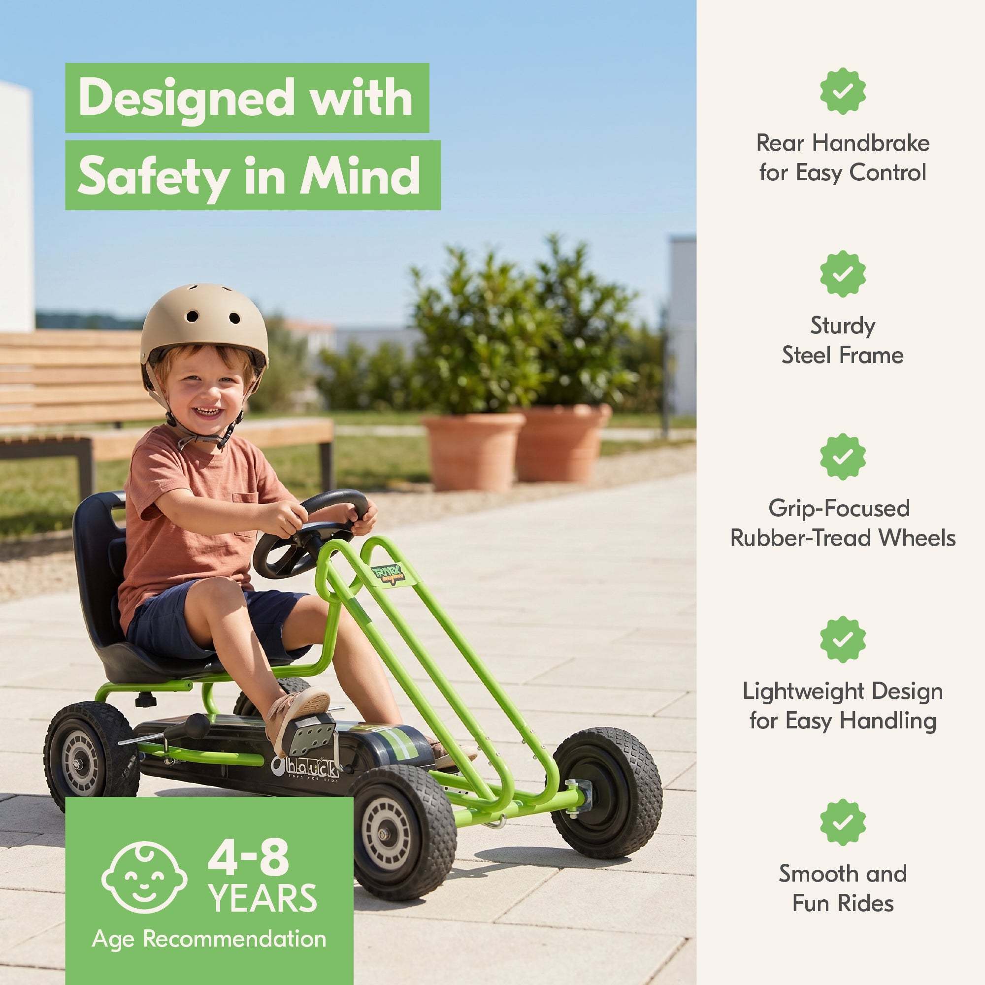 hauck Ergonomic Pedal Ride On Go Kart Toys for Boys and Girls Ages 4 to 8, Green