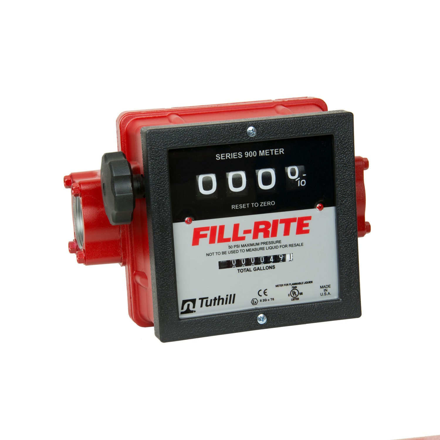 Fill-Rite 1 1/2 Inch 4 Wheel Mechanical Fuel Transfer Flow Meter, Red (Open Box)