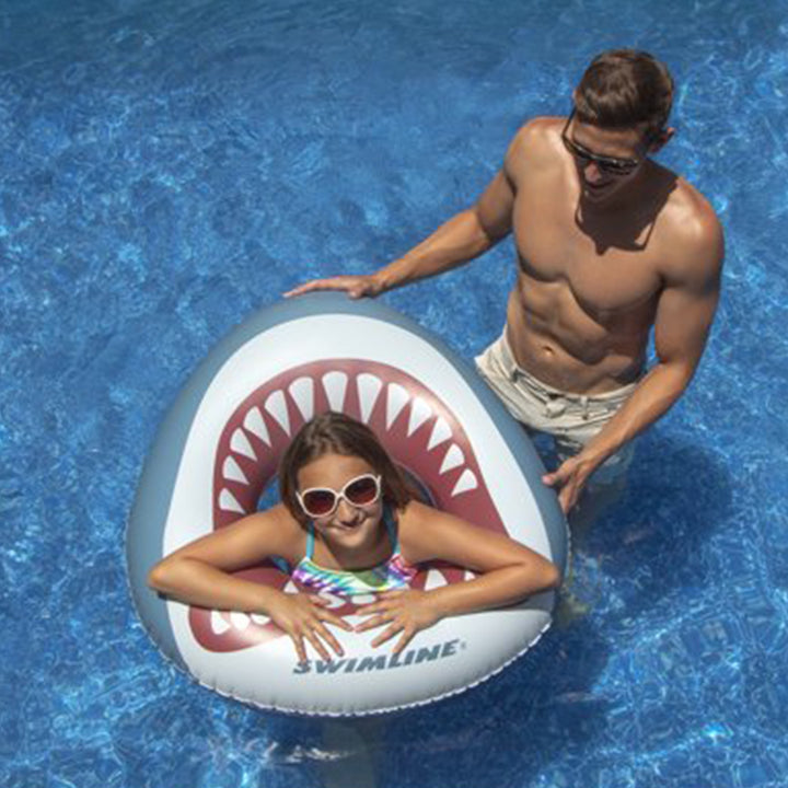 Swimline 38" Inflatable Shark Mouth Swimming Pool Floating Water Inner Tube Raft - VMInnovations