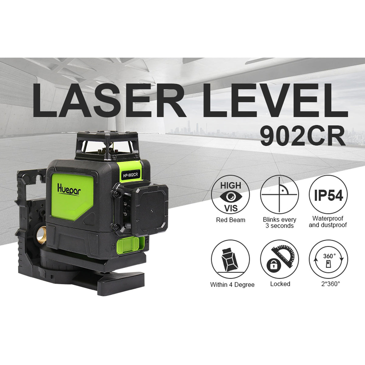Huepar 360 Degree Cross Line Self Leveling Red Laser Level (Open Box)
