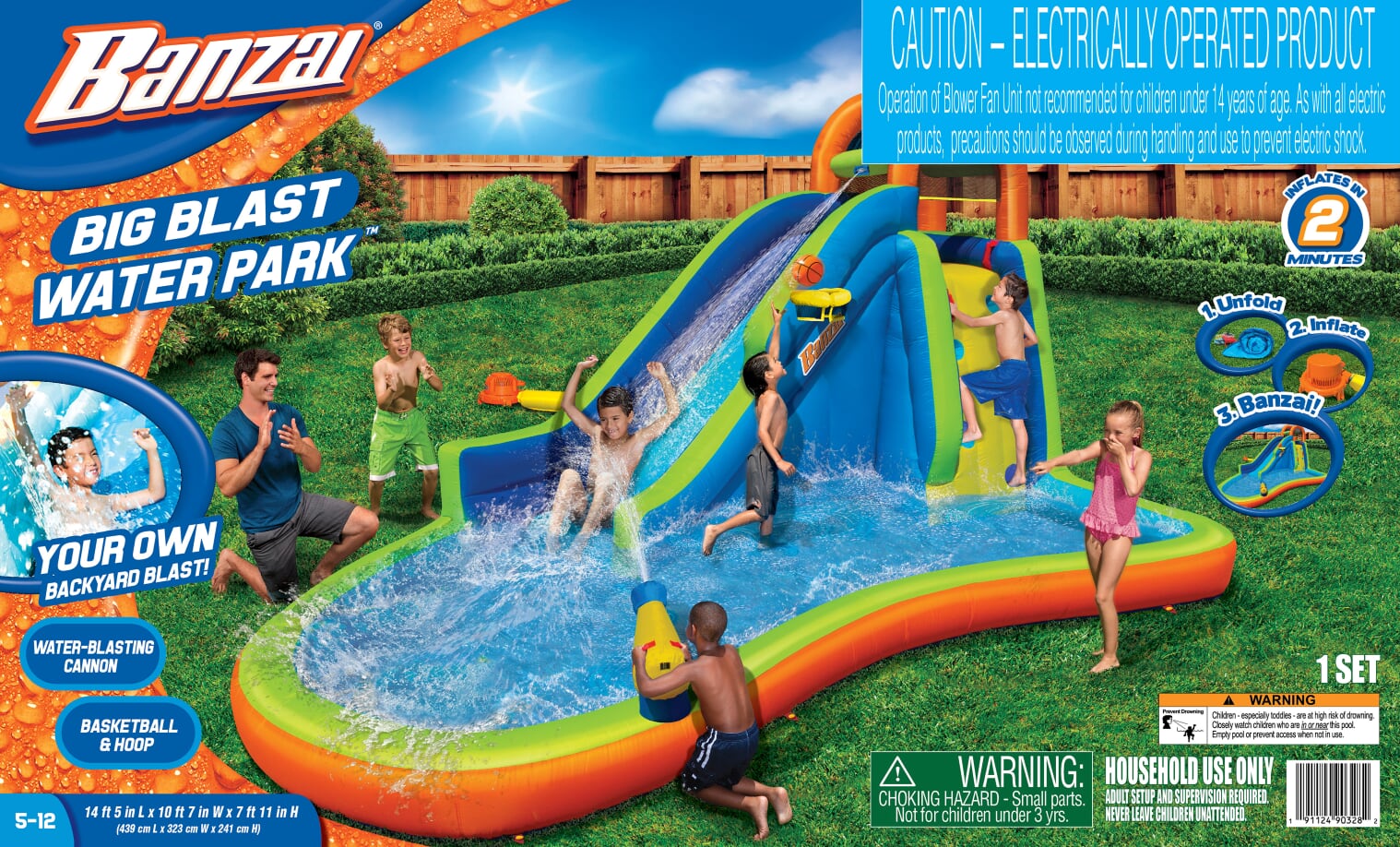 Banzai Big Blast Kids Inflatable Outdoor Water Park Playground and Water Slide