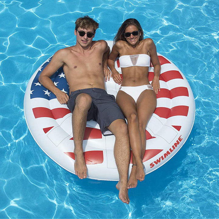Swimline 60" Inflatable American Flag Peace Swimming Pool Floating Water Raft - VMInnovations