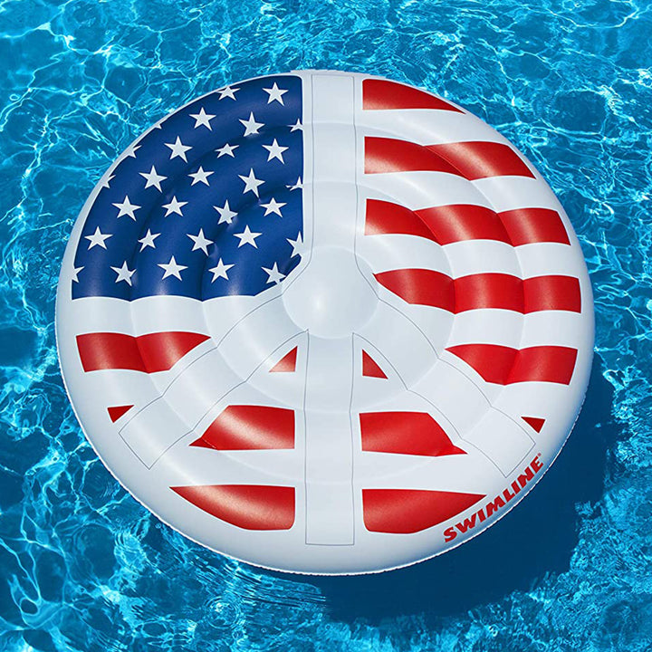 Swimline 60" Inflatable American Flag Peace Swimming Pool Floating Water Raft - VMInnovations