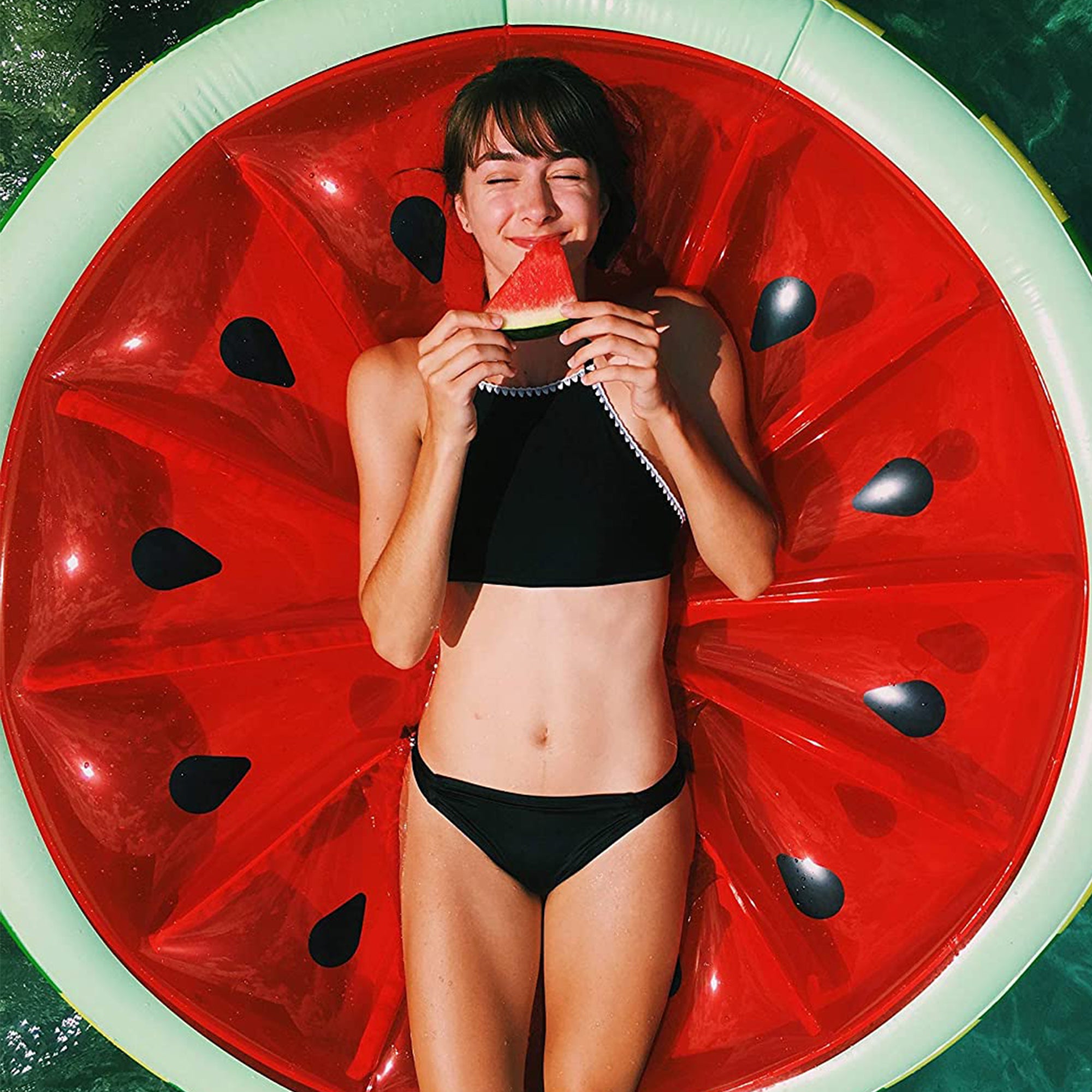 Swimline 90544 Inflatable 60" Watermelon Pool or Lake Floating Water Raft, Red - VMInnovations