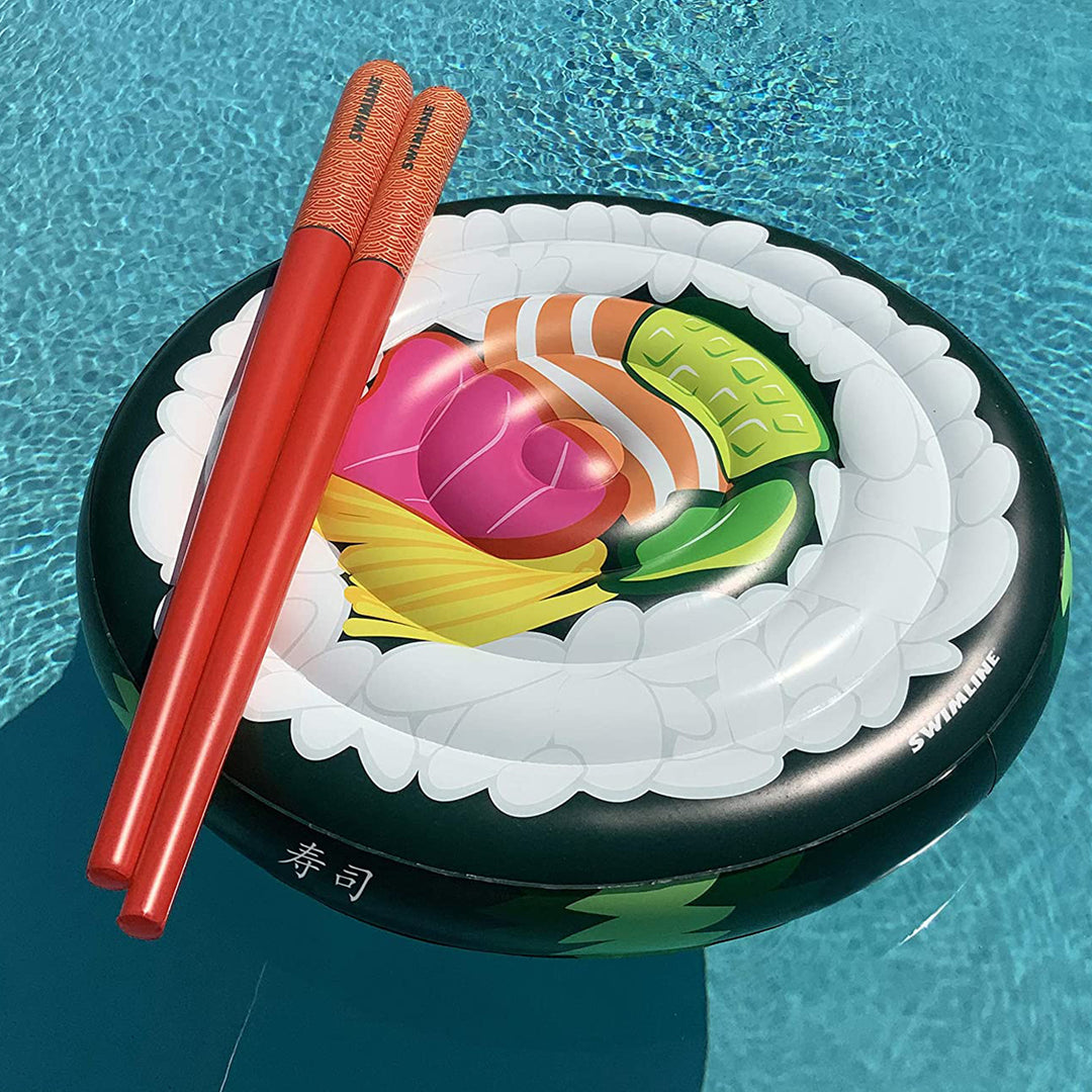 Swimline 60" Sushi Roll Island Inflatable Pool Float with 73" Chopstick Doodles - VMInnovations