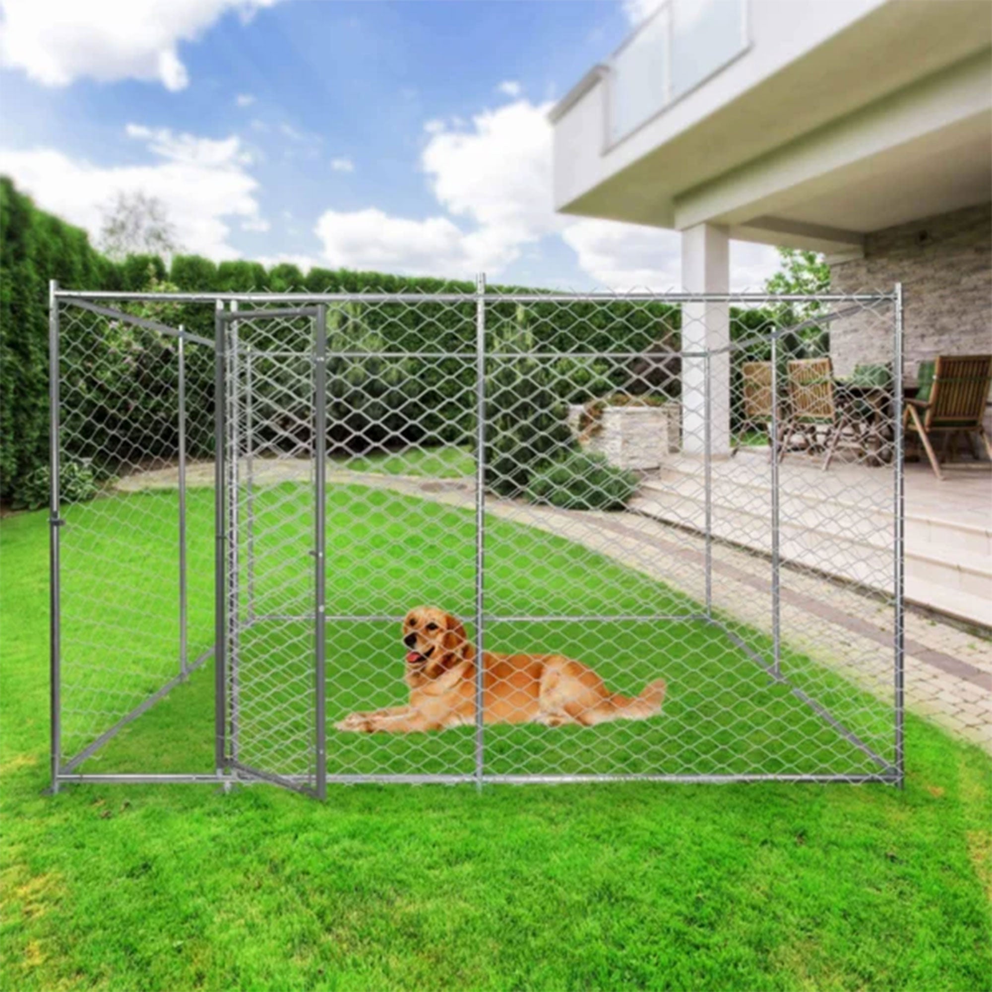Lucky Dog 10' x 10' Heavy Duty Outdoor Chain Link Dog Kennel w/ Door (3 Pack) - VMInnovations