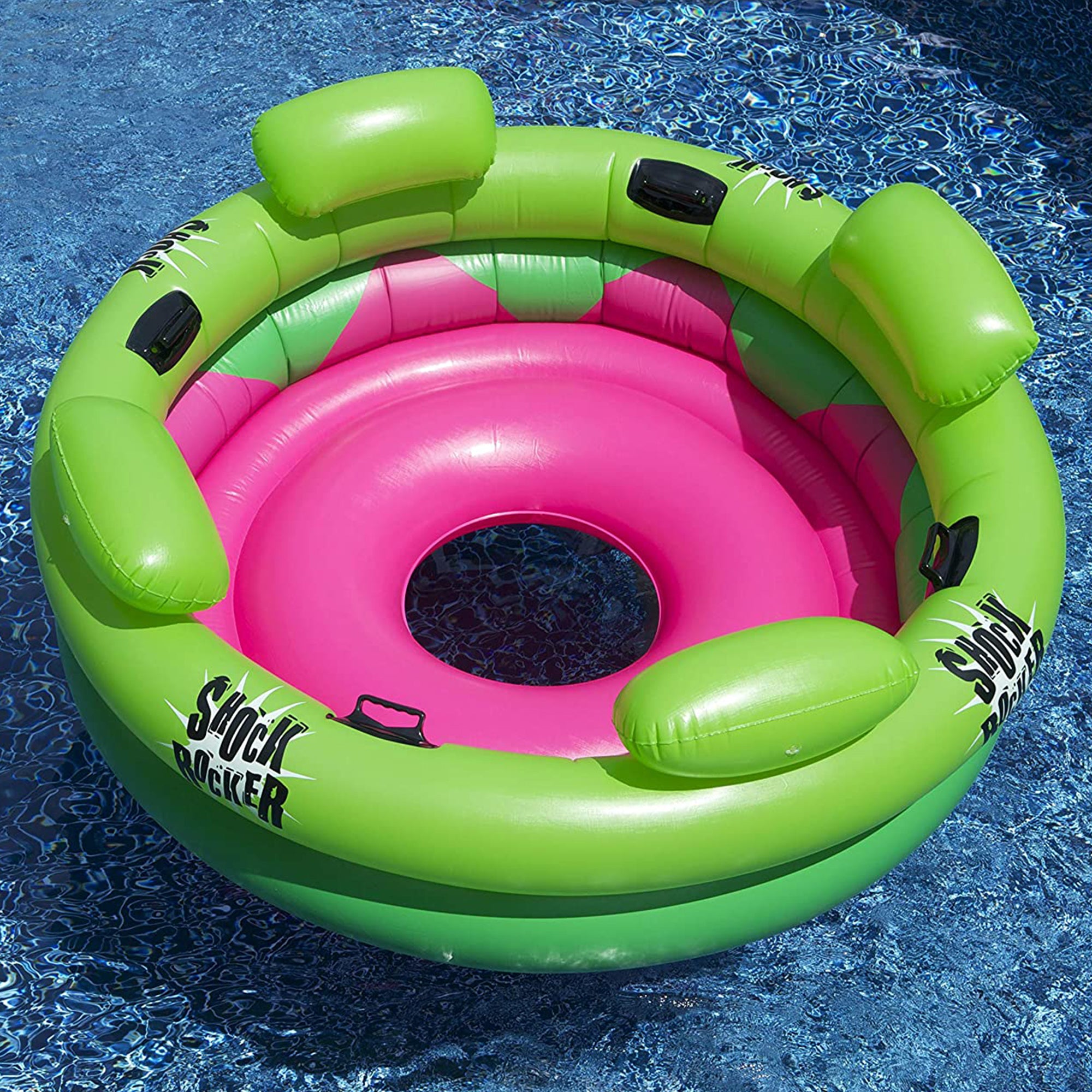 Swimline Shock Rocker 4-Person 72" Inflatable Float Island for Pool, Lake, Green - VMInnovations