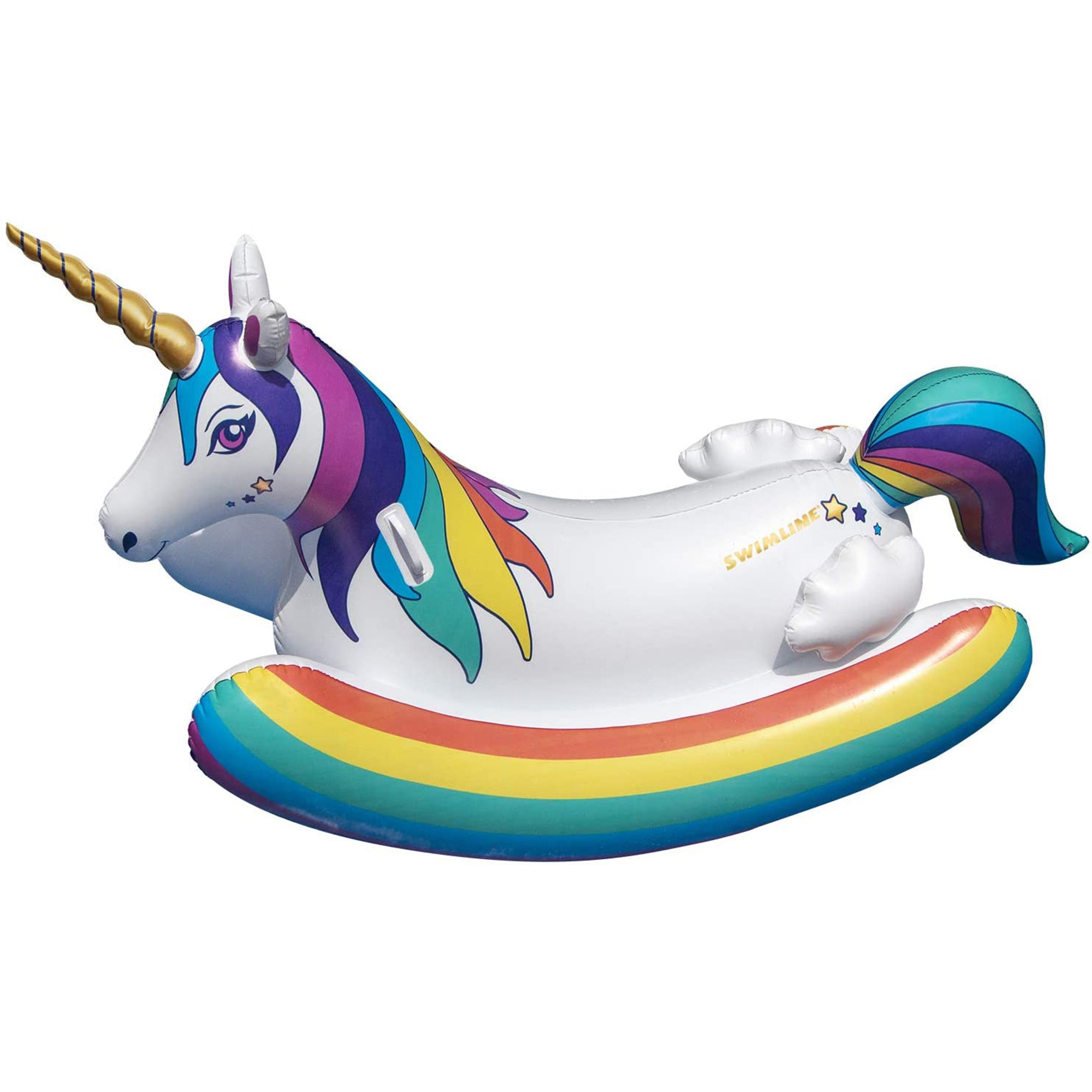 Swimline Giant Inflatable Rainbow Unicorn Rocker Ride On Swimming Pool Toy Float - VMInnovations