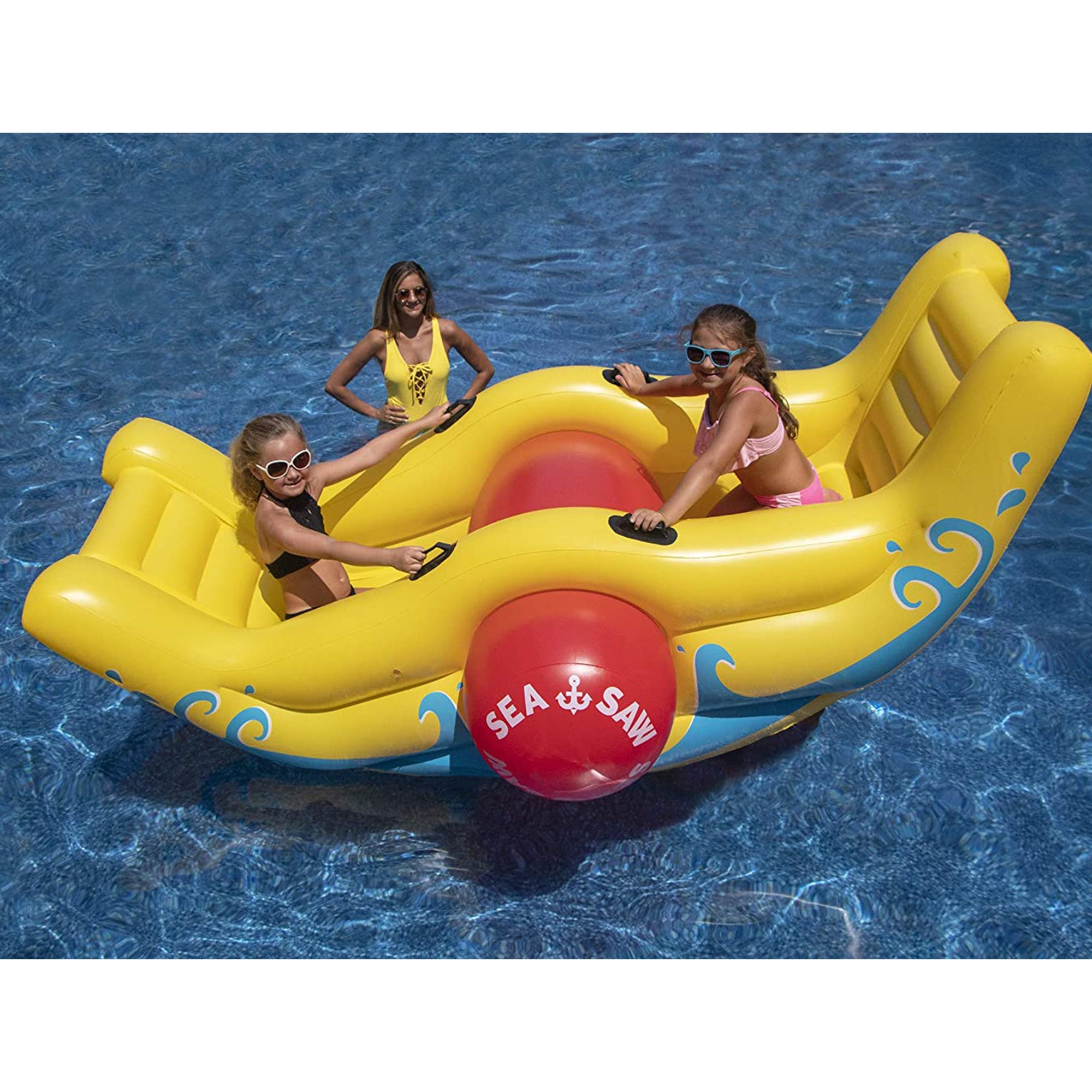 Swimline 9058 Sea-Saw Water Rocker Inflatable PVC 2 Person Pool Float, Yellow (Refurbished)