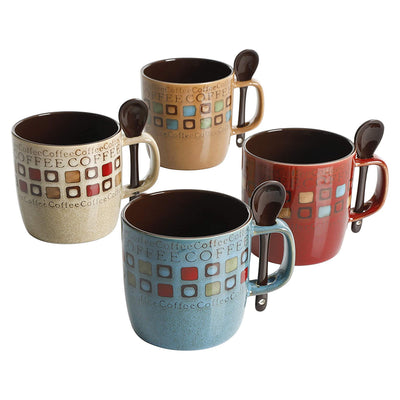 Gibson Mr. Coffee Cafe Americano 4 Person 8 Piece 13 Ounce Mug Set with Spoons