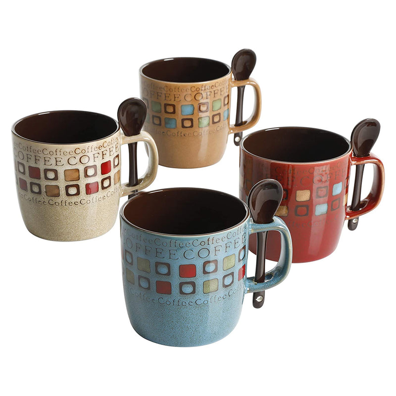 Gibson Mr. Coffee Cafe Americano 4 Person 8 Piece 13 Ounce Mug Set with Spoons