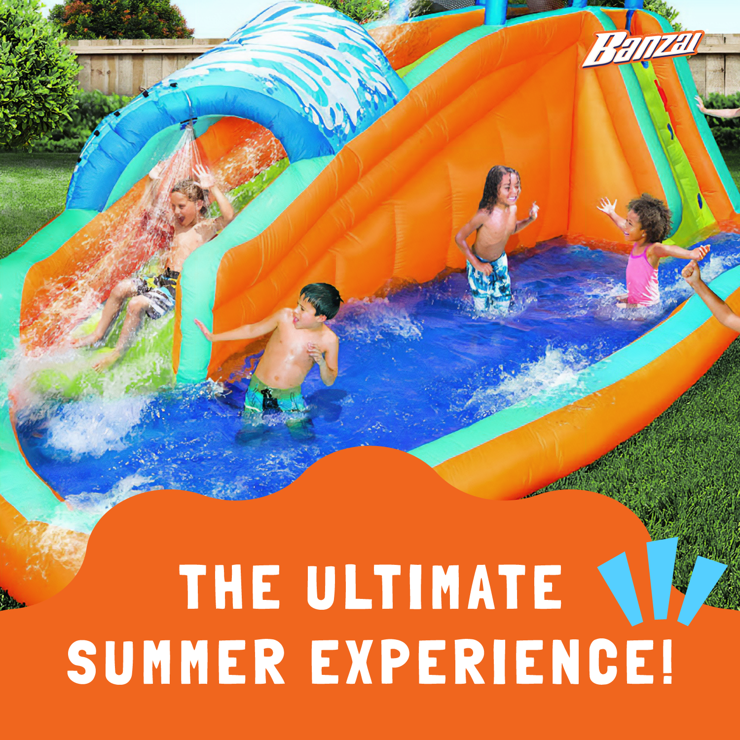 Banzai Kids Inflatable Surf Rider Aqua Lagoon Water Park Slide Pool (Open Box) - VMInnovations