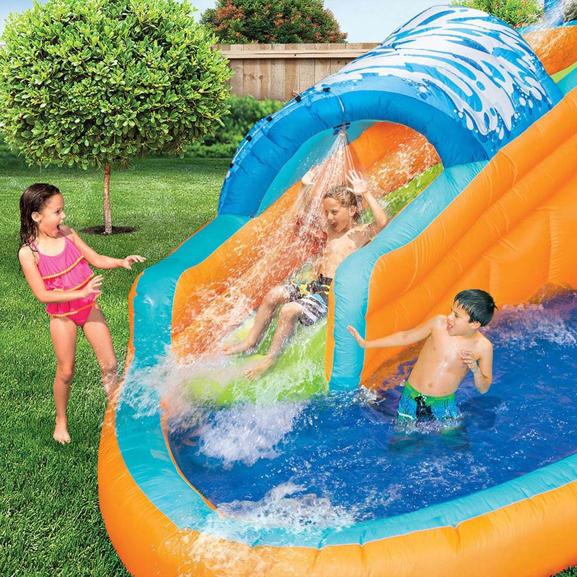 Banzai Kids Inflatable Surf Rider Aqua Lagoon Water Park Slide Pool (Open Box) - VMInnovations
