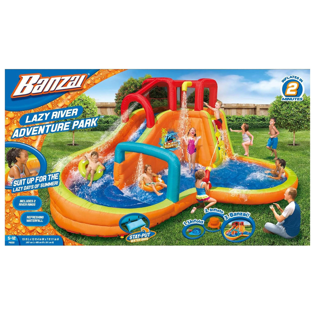 Banzai Inflatable Outdoor Lazy River Adventure Water Park Slide & Pool(Open Box)
