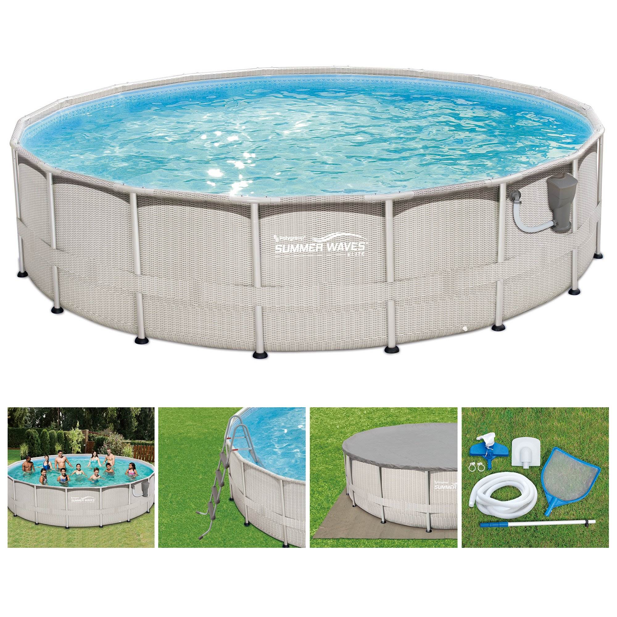 Summer Waves 18ft x 48in Above Ground Metal Frame Swimming Pool w/ Ladder & Kit