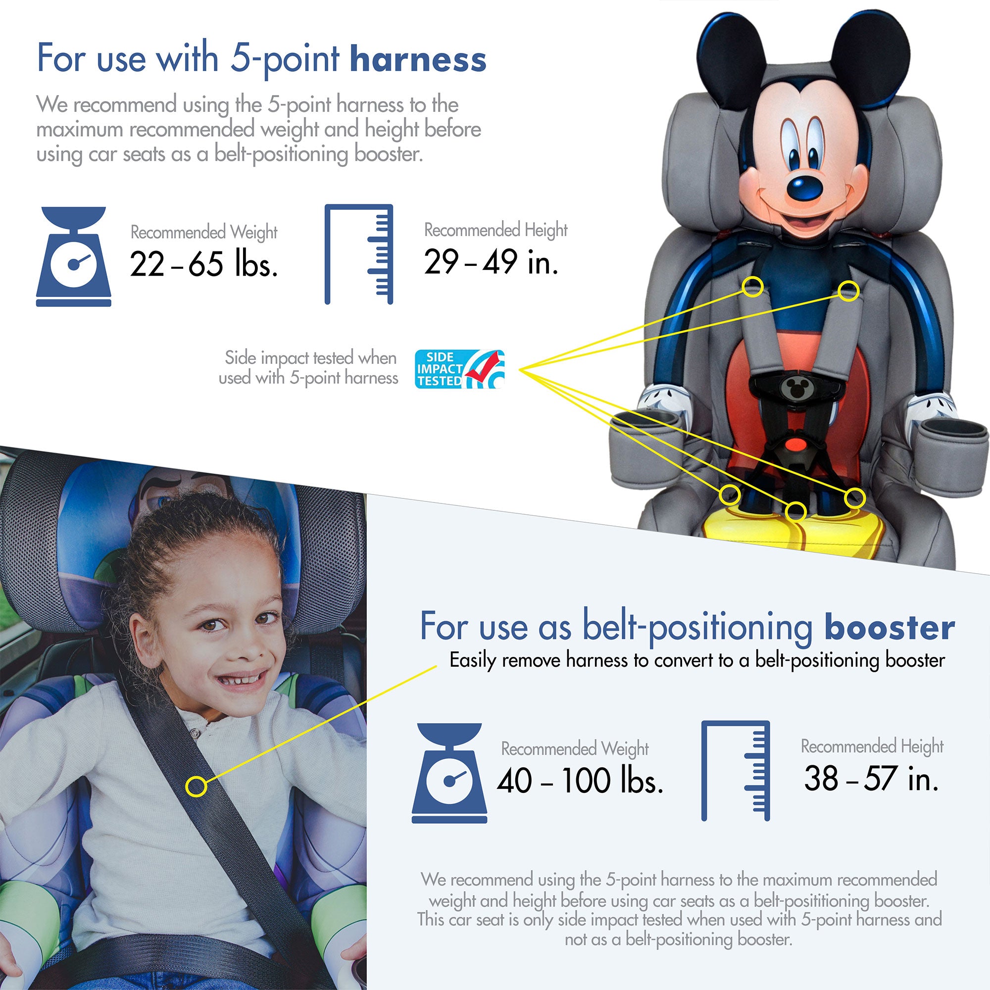 Kids Embrace Disney Mickey Mouse Combination Harness Booster Kid Car Seat (Used) - VMInnovations
