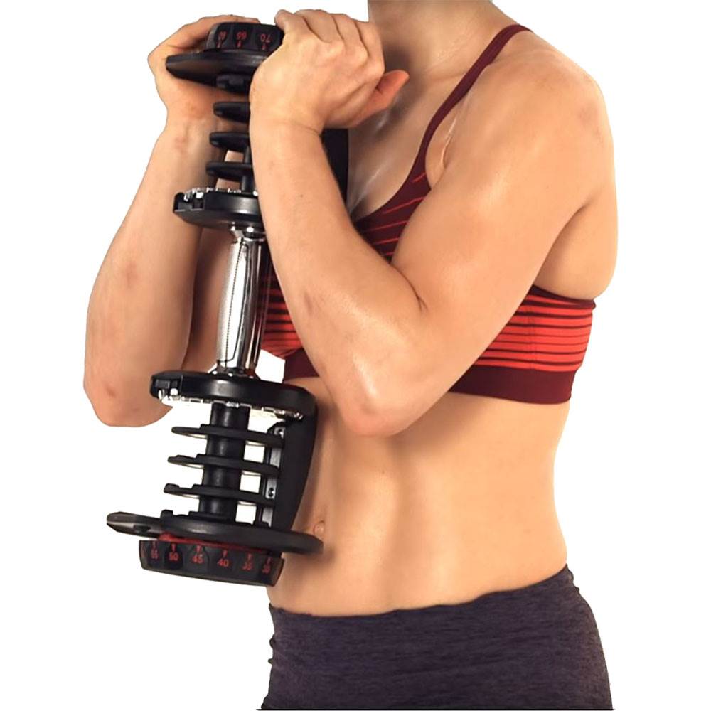 Bowflex SelectTech 1090 Adjustable Dumbbell Weights (Pair) + Stand w/ Media Rack