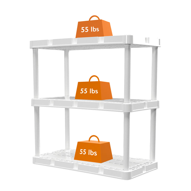 Gracious Living 3 Shelf Knect-A-Shelf Fixed Height Light Duty Storage Unit,White