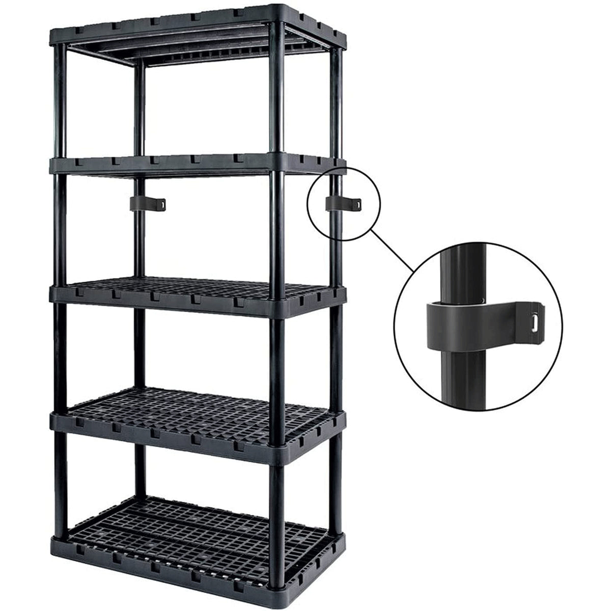 Gracious Living 5 Shelf Knect-A-Shelf Ventilated Heavy Duty Storage, Black 4Pack