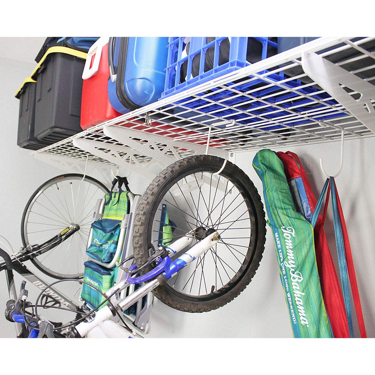SafeRacks 24 x 48 Inch Garage Wall Shelf with Bike Tire Hooks, White (Open Box) - VMInnovations