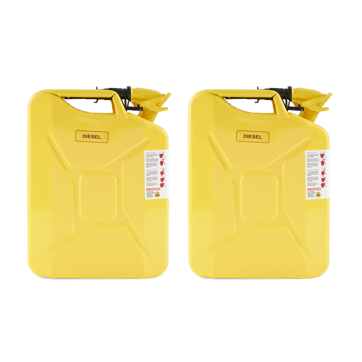 2) Wavian 3011 5.3 Gallon 20L Authentic CARB Fuel Jerry Cans with Spout, Yellow