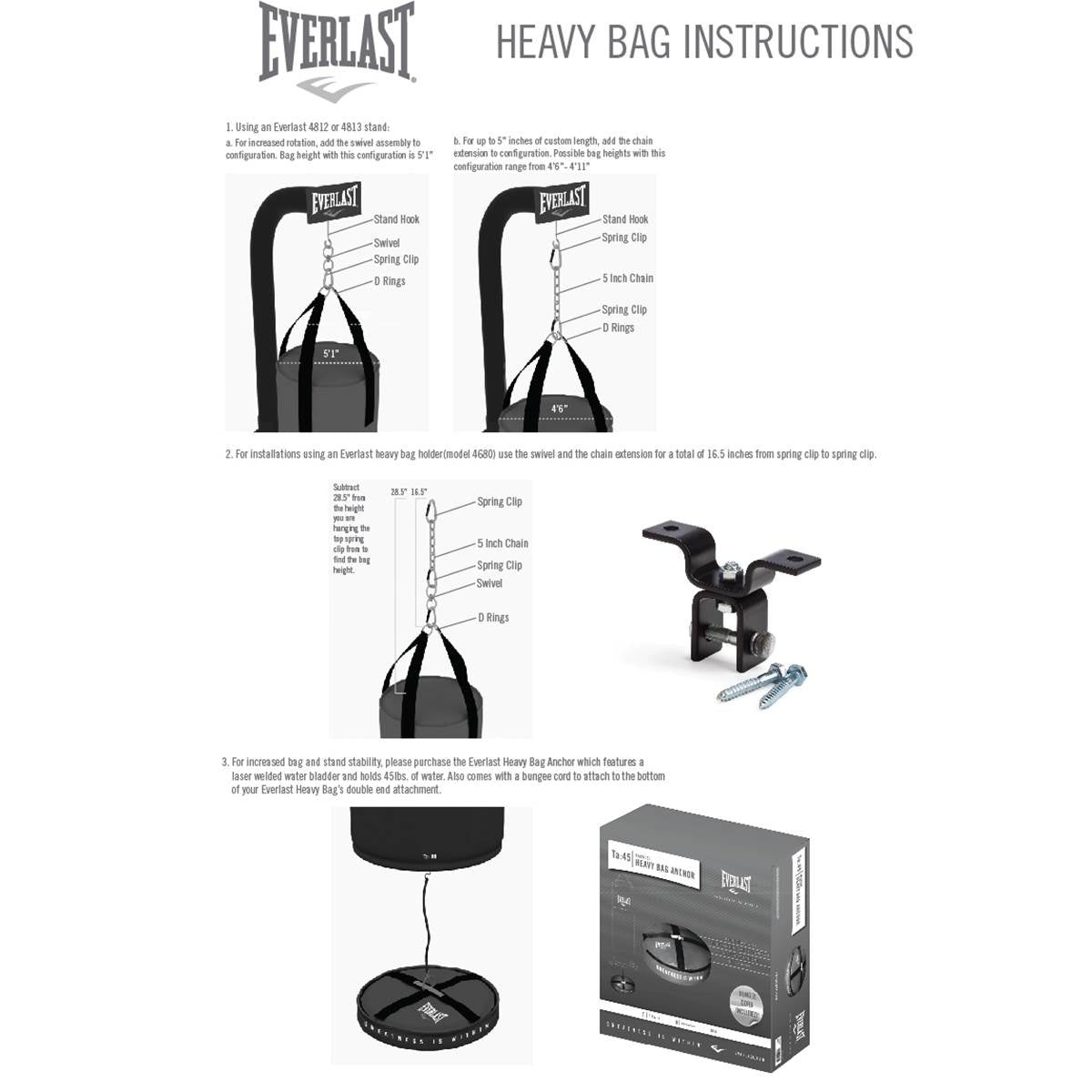 Everlast Nevatear 40 Pound Gym Kick Boxing Punching Training Heavy Bag(Open Box) - VMInnovations
