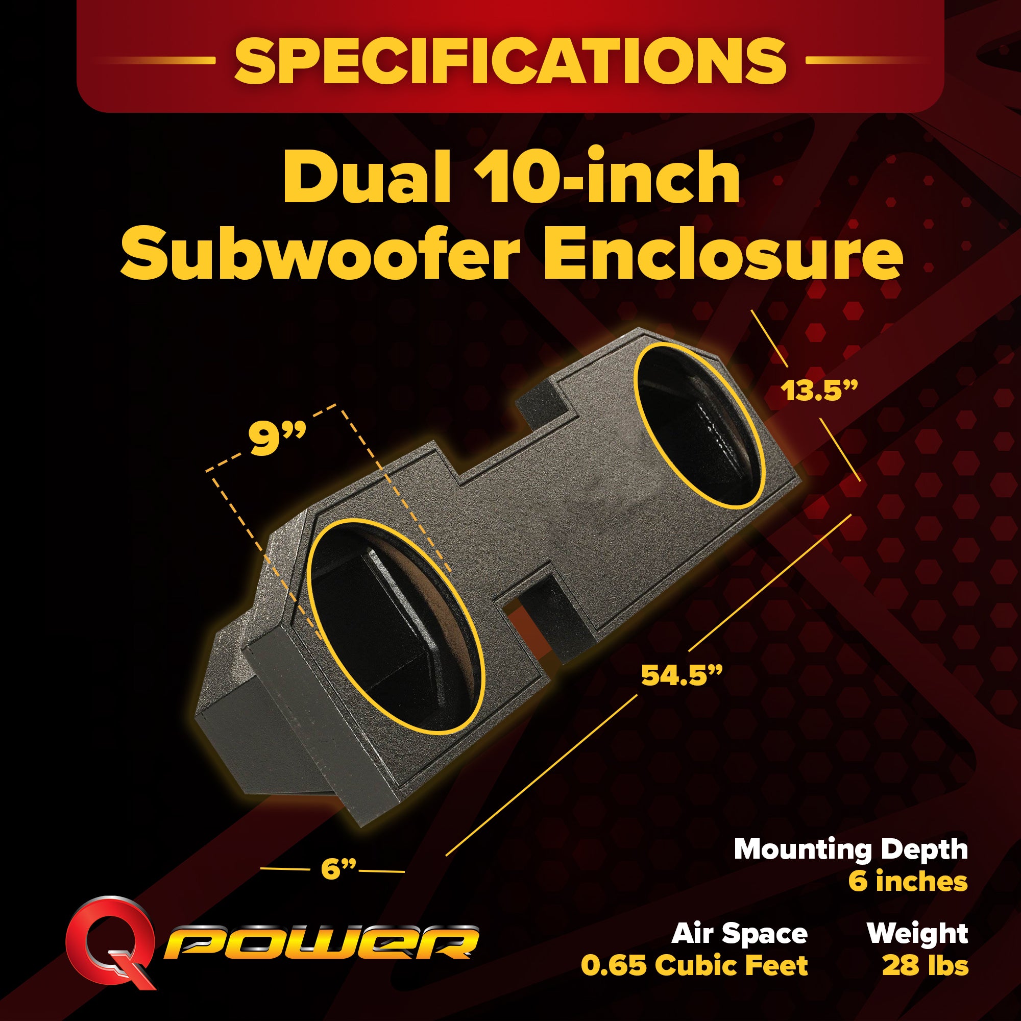 QPower Dual 10" Sub Box for Dodge Ram Crew Cab & Quad Cab 02-18, Classic 19-26