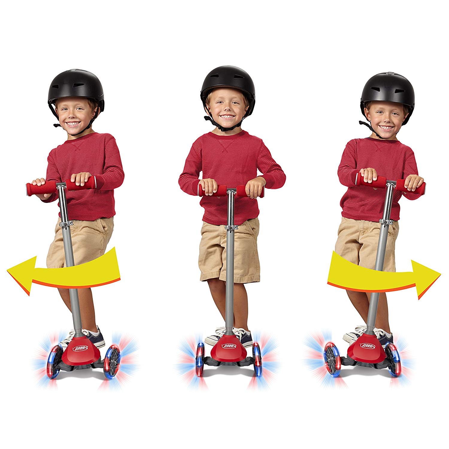 Radio Flyer Lean 'N Glide Kids 3-Wheel Scooter with Light Up Wheels, Red (Used)