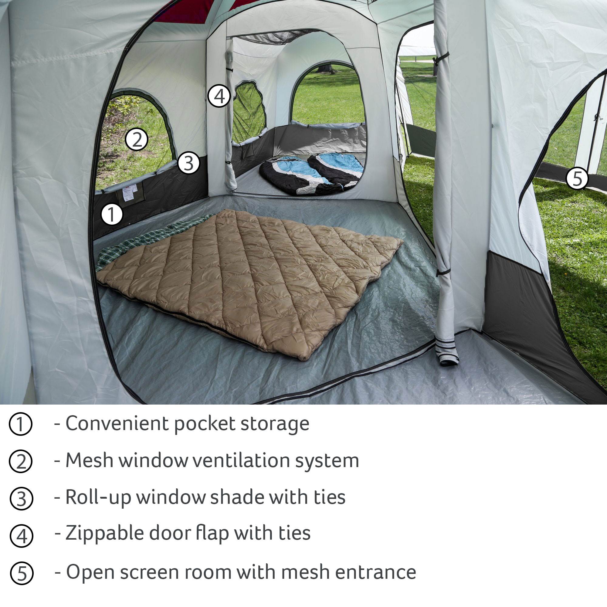 Tahoe Gear Carson 3 Season 14 Person Large Solar Shield Family Cabin Tent, Red