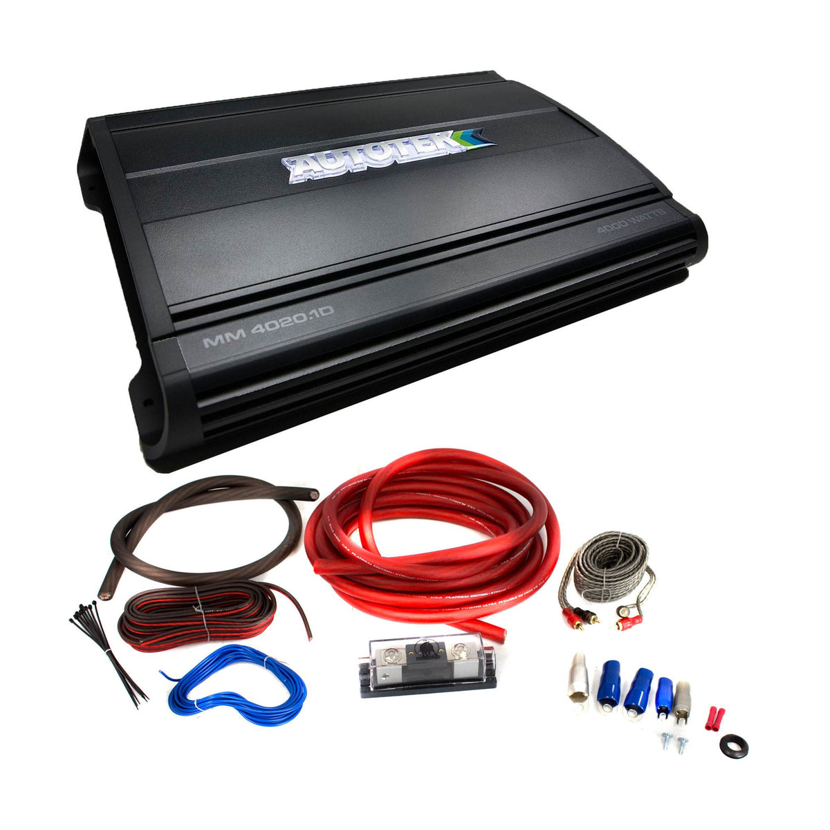 Autotek MM4020.1D 4000W Mono Amplifier Car Audio Amp w/ Bullz Audio 1/0 Wire Kit