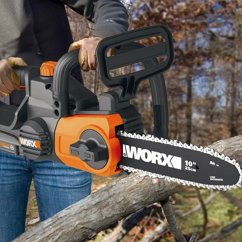 Worx 20V 10" Auto Tension Electric Cordless Chainsaw Tool with Battery & Charger