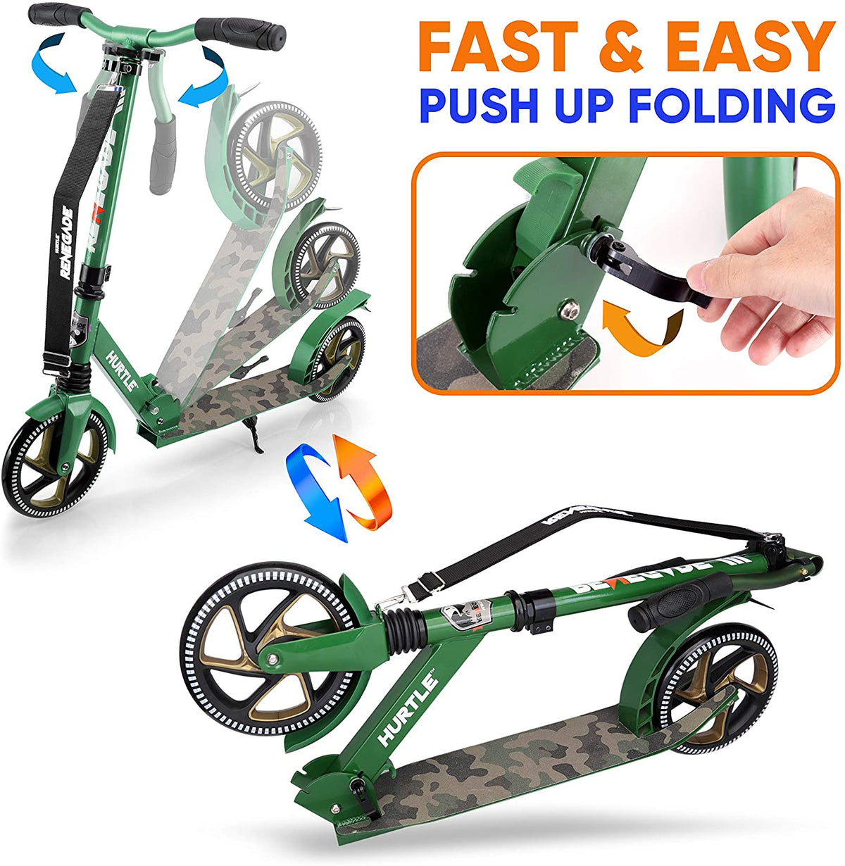 Hurtle Renegade Foldable Teen and Adult Commuter Kick Scooter, Camo (Open Box) - VMInnovations