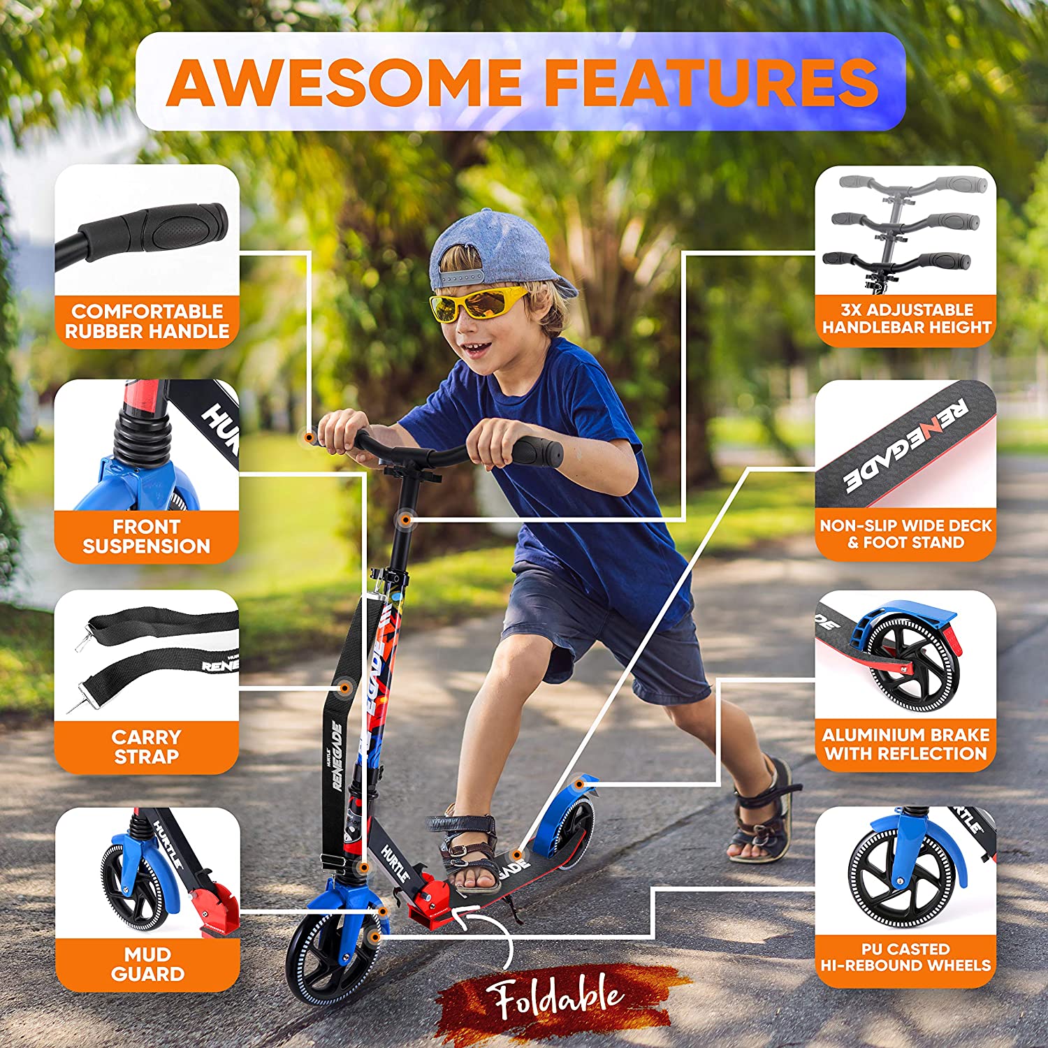 Hurtle Renegade Lightweight Foldable Teens Adult Kick Scooter, Graffiti (Used) - VMInnovations