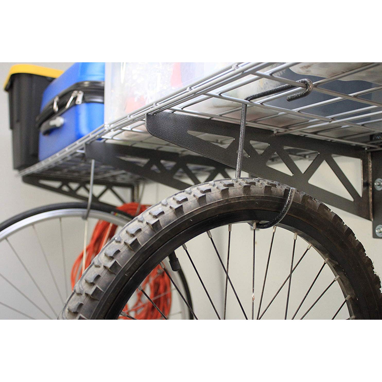 SafeRacks 18 x 48 Inch Garage Wall Shelf Two-Pack with Bike Tire Hooks, Gray - VMInnovations