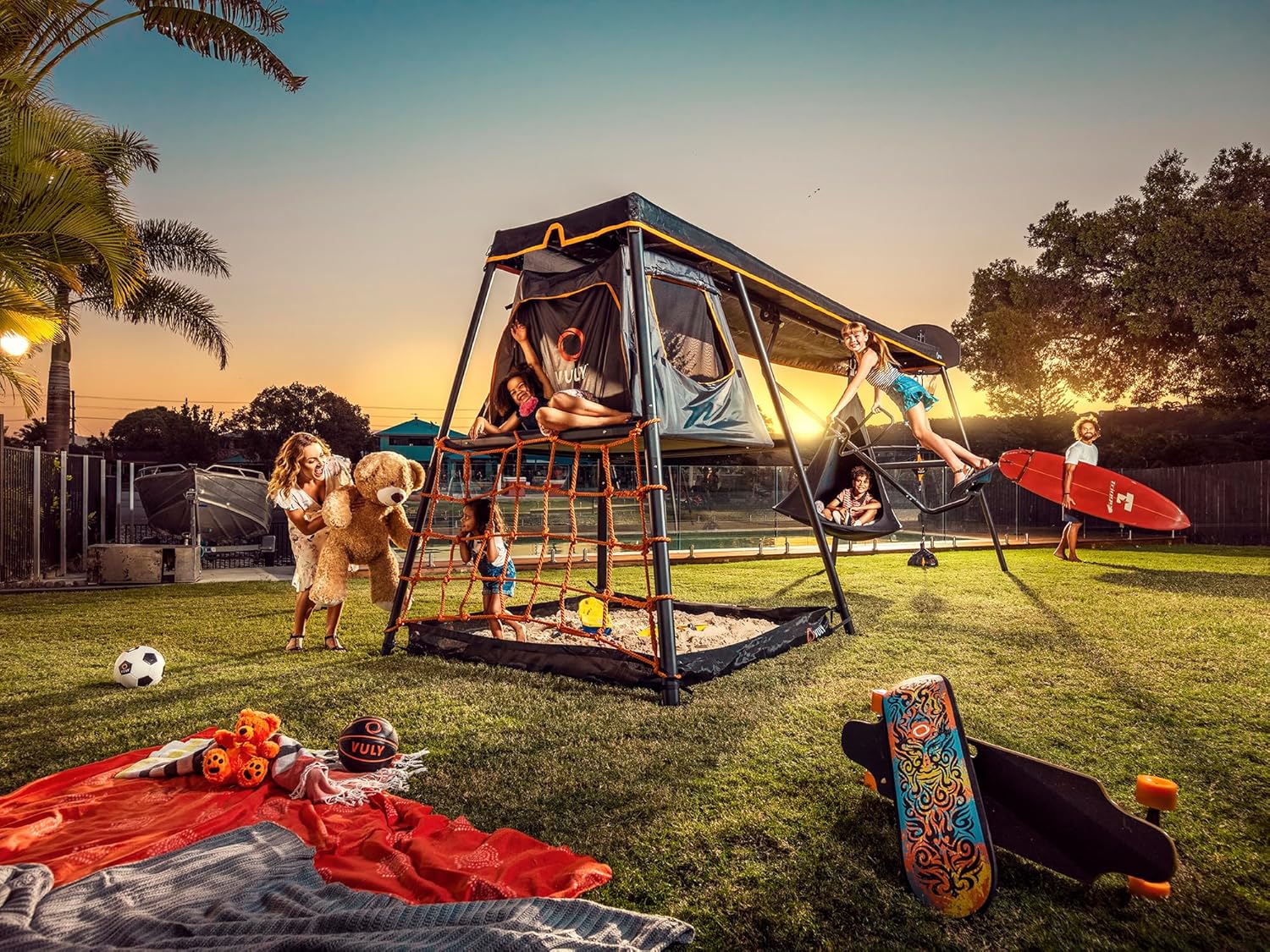Swing Set Upsize Kit + Max Swingset Box A (2 Pack) + Max Swingset Box B + Max Shade Cover (M) + Seat Swing + Monkey Swing - VMInnovations