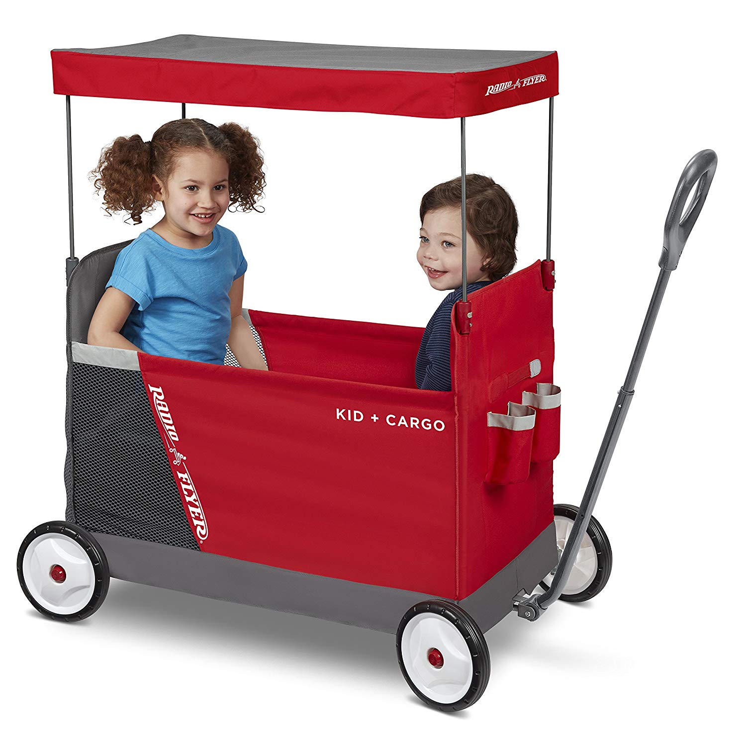 Radio Flyer Kid & Cargo Folding Wagon with 2 Seats and Canopy, Red (Open Box)