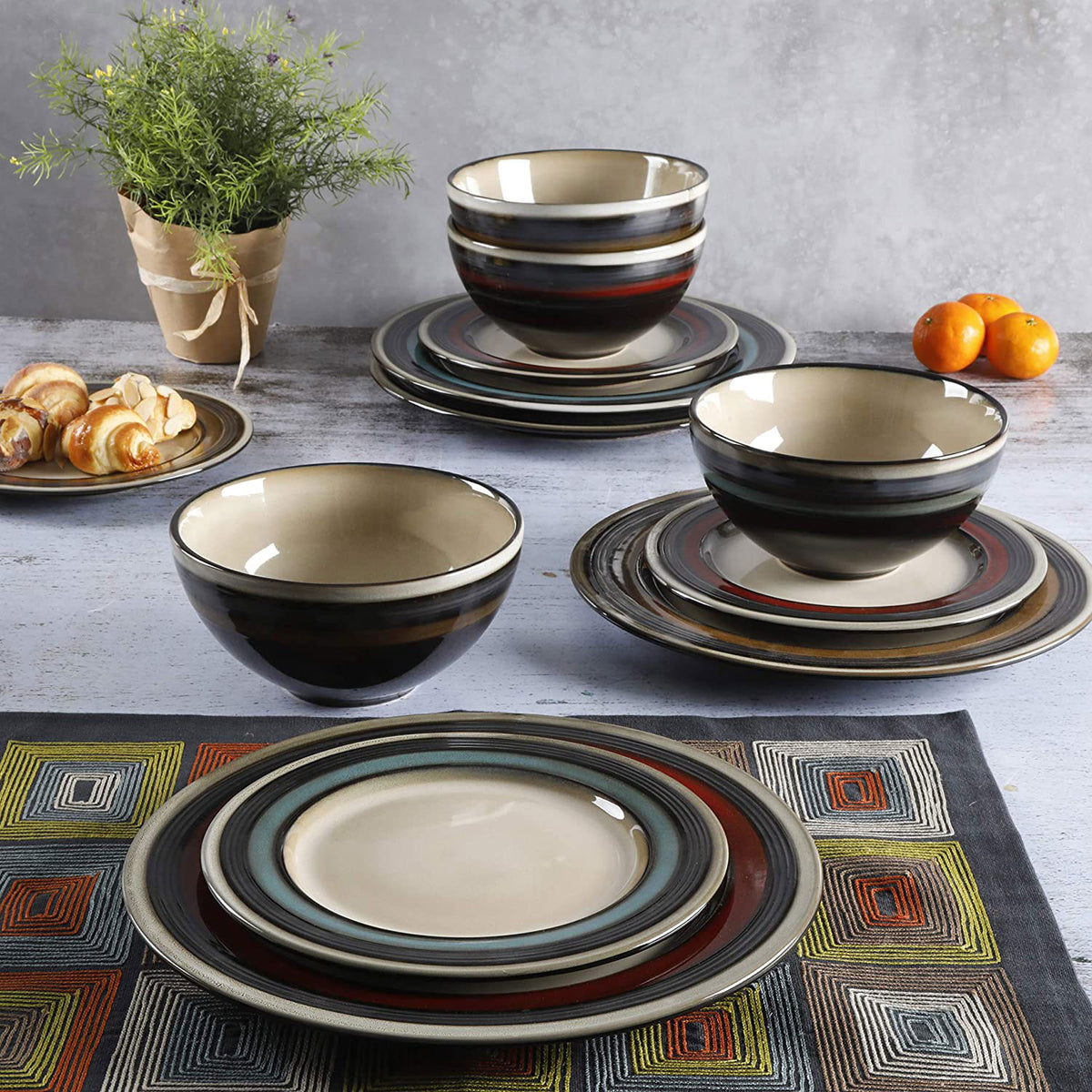 Gibson Elite Everston 12 Piece Reactive Glaze Dinnerware Set (Open Box)