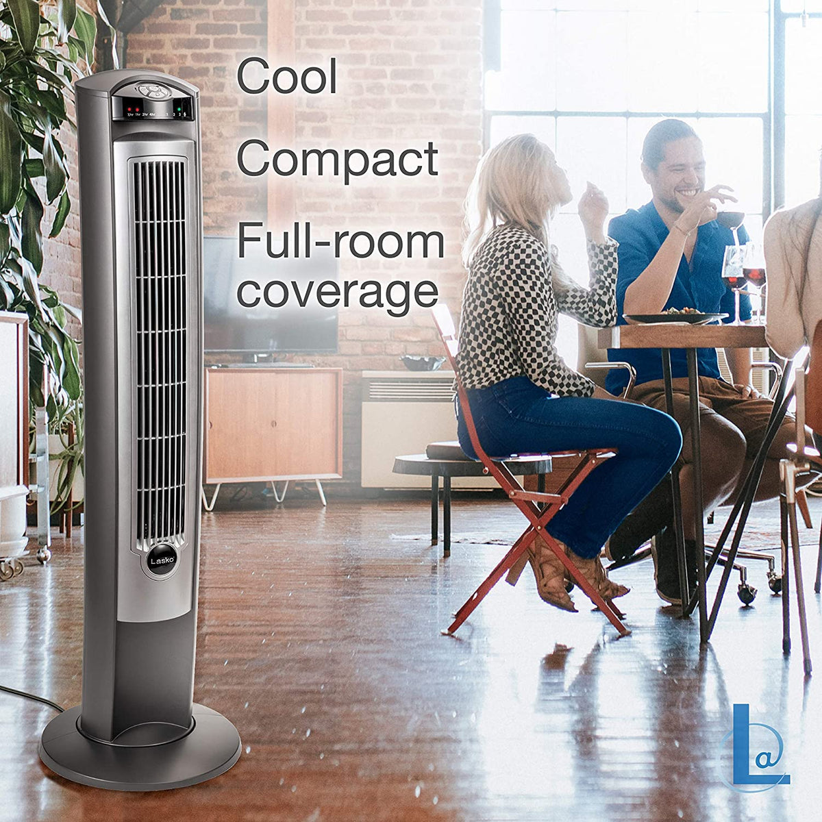 Lasko Wind Curve Nighttime Setting Tower Fan, Remote Control, Silver (Open Box)
