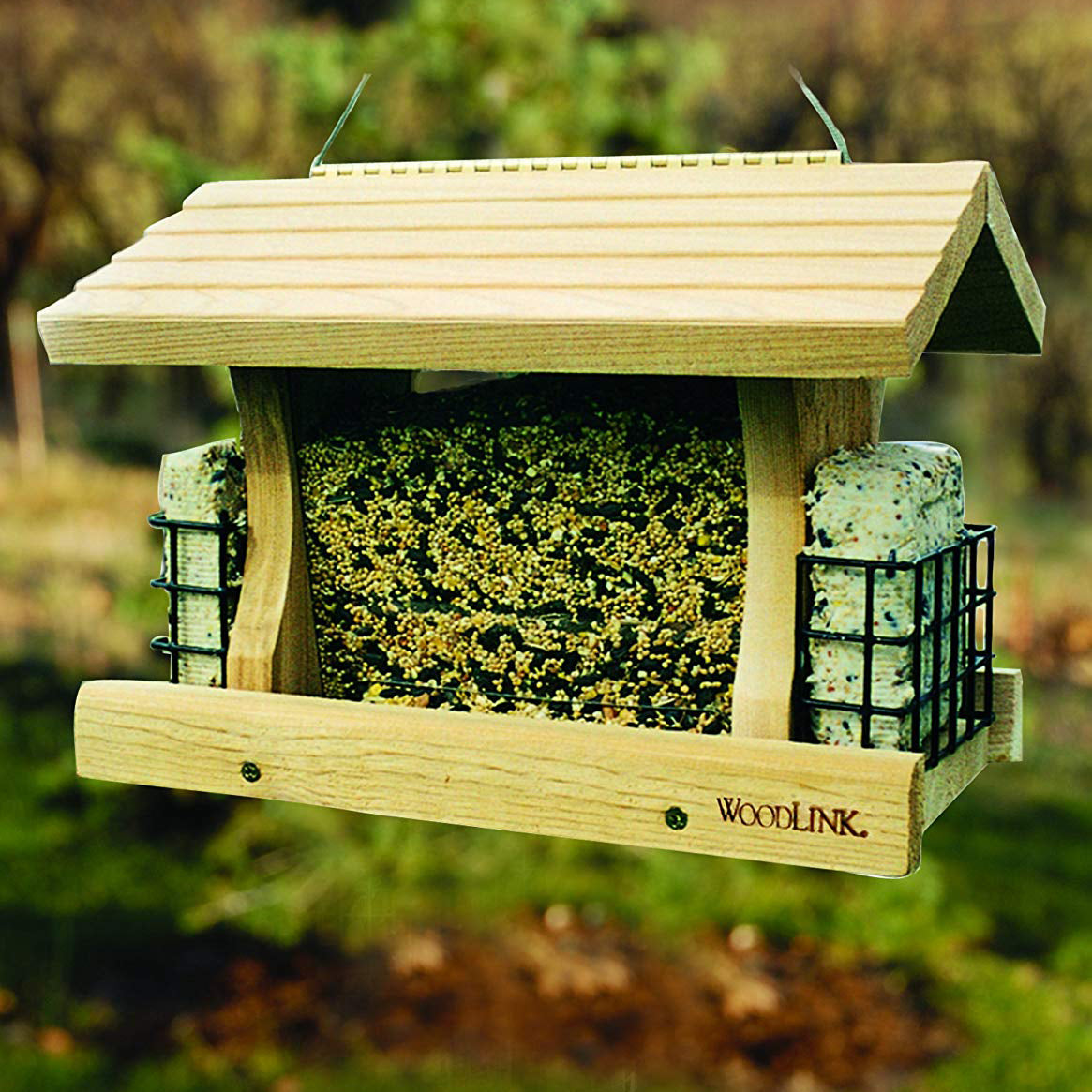 Woodlink Deluxe Cedar Wood Hanging Bird Feeder with Cable & Suet Cages (2 Pack)