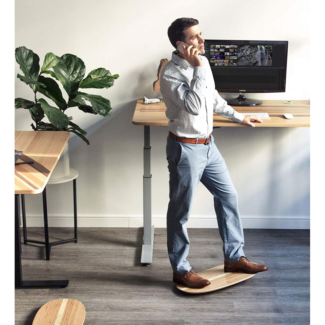 JumpSport Standing Desk Balancing Wood Rocker Board, Bamboo, Medium (Open Box)