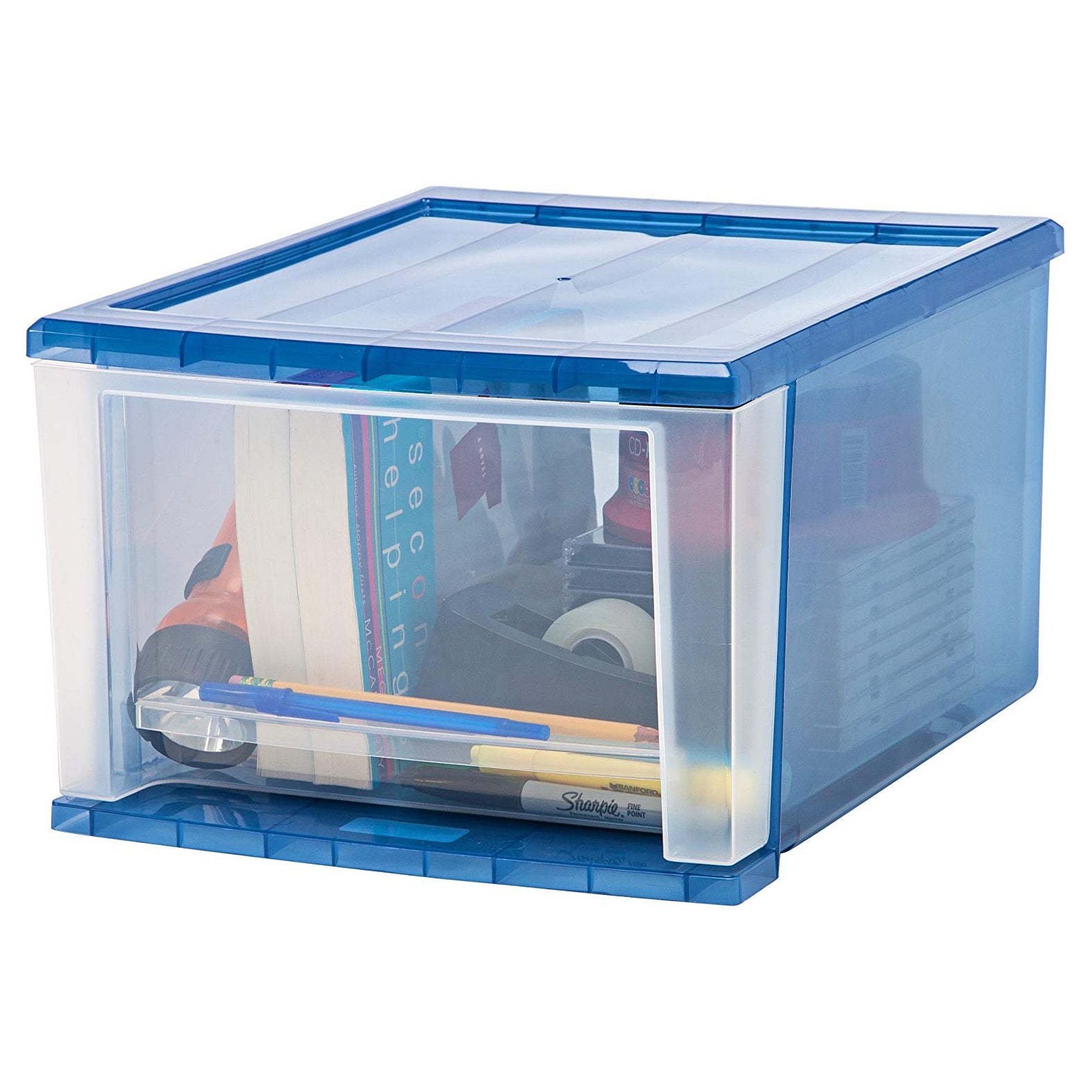 IRIS 129834 Large 17 Qt Stackable Pull Out Clear Front Plastic Drawer, Pack of 4