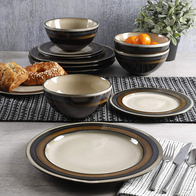 Gibson Elite Everston 12 Piece Glazed Dinnerware Plate and Bowl Sets (2 Pack)
