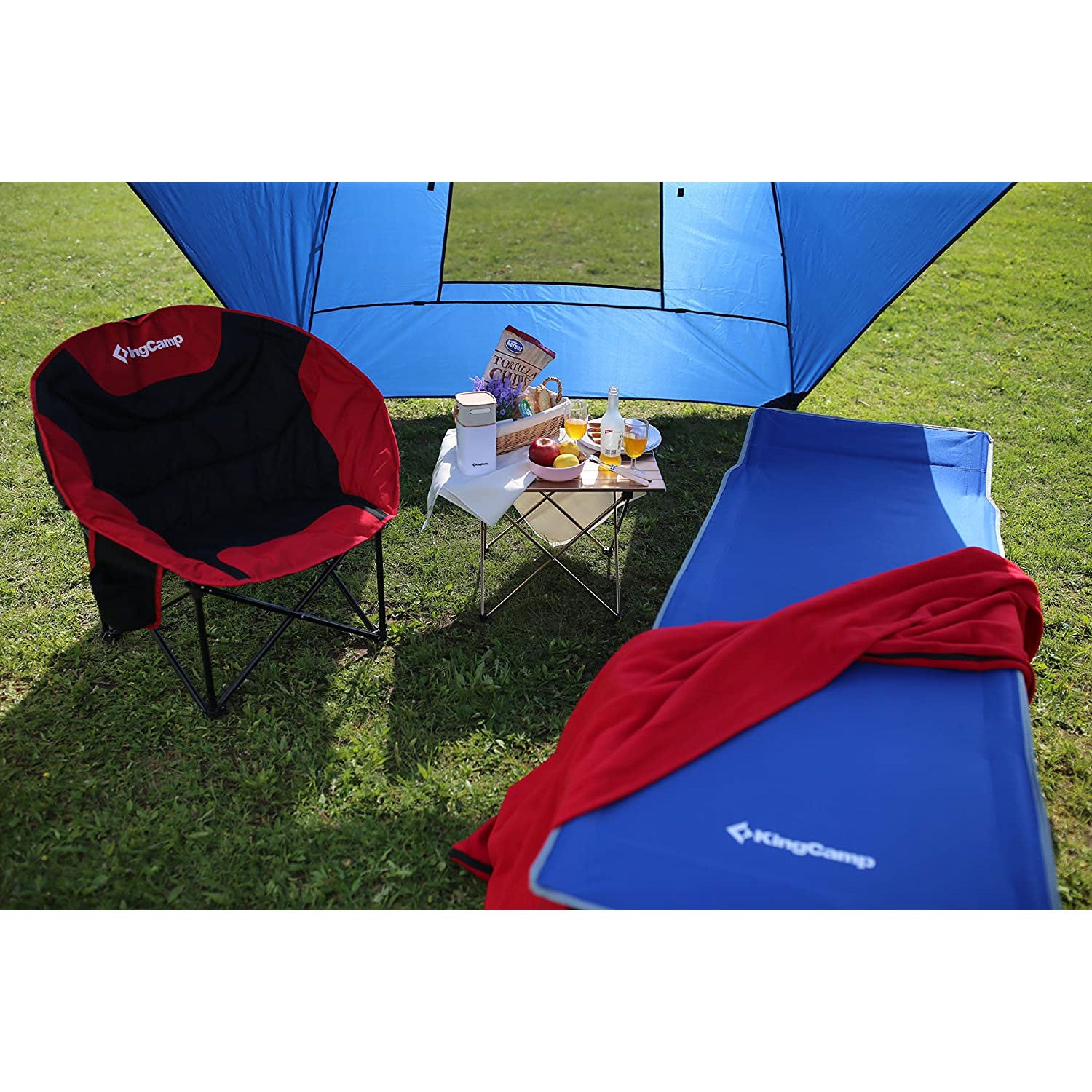 KingCamp Folding Deluxe Portable Camping Side Pocket Bed Cot, Blue (Open Box)
