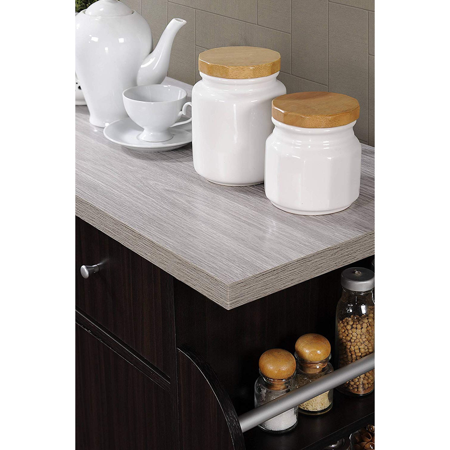 Hodedah Kitchen Island Cabinet Drawer Storage with Spice & Towel Rack(For Parts)