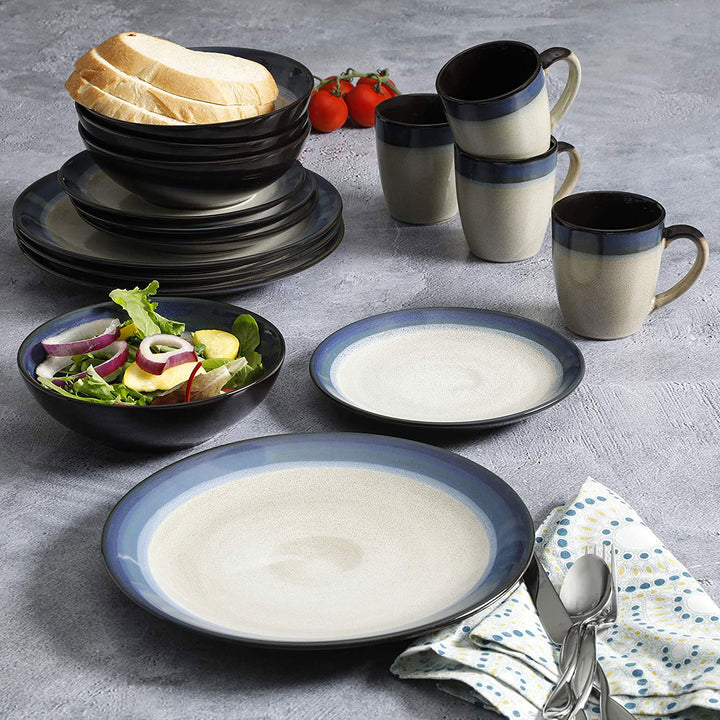 Gibson Elite Couture Band Glazed Stoneware 16 Pc Dinnerware Set, Blue (2 Pack) - VMInnovations