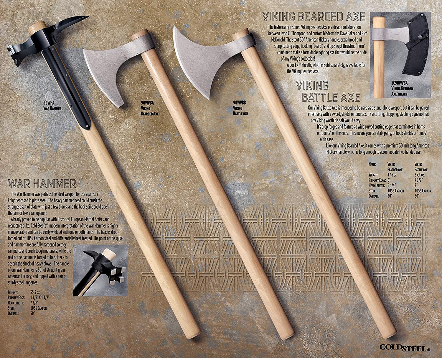 Cold Steel 30 Inch 17.6 Oz Carbon Steel Bearded Nordic Viking Hand Axe Replica - VMInnovations
