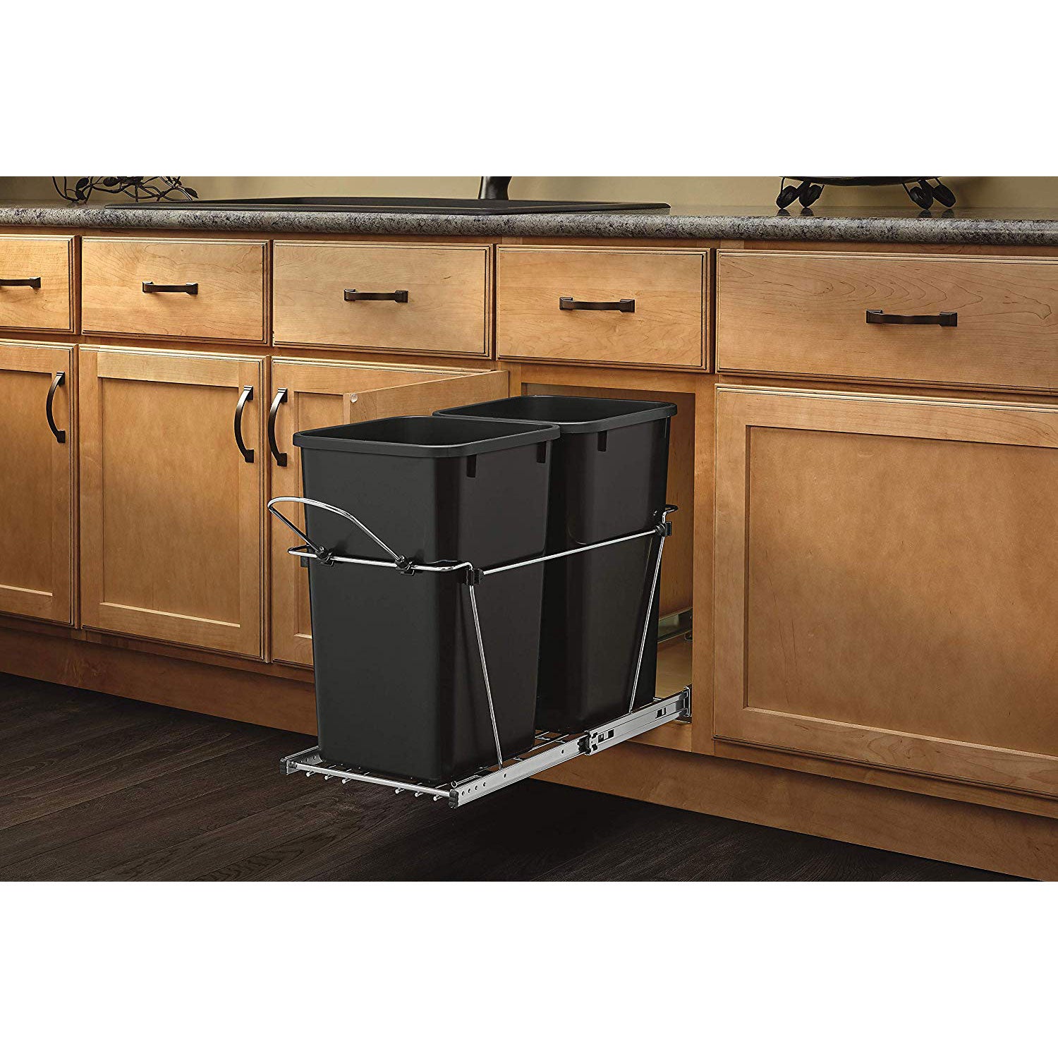 Rev A Shelf Double 27 Quart Sliding Pull Out Waste Bin Container (2 Pack)