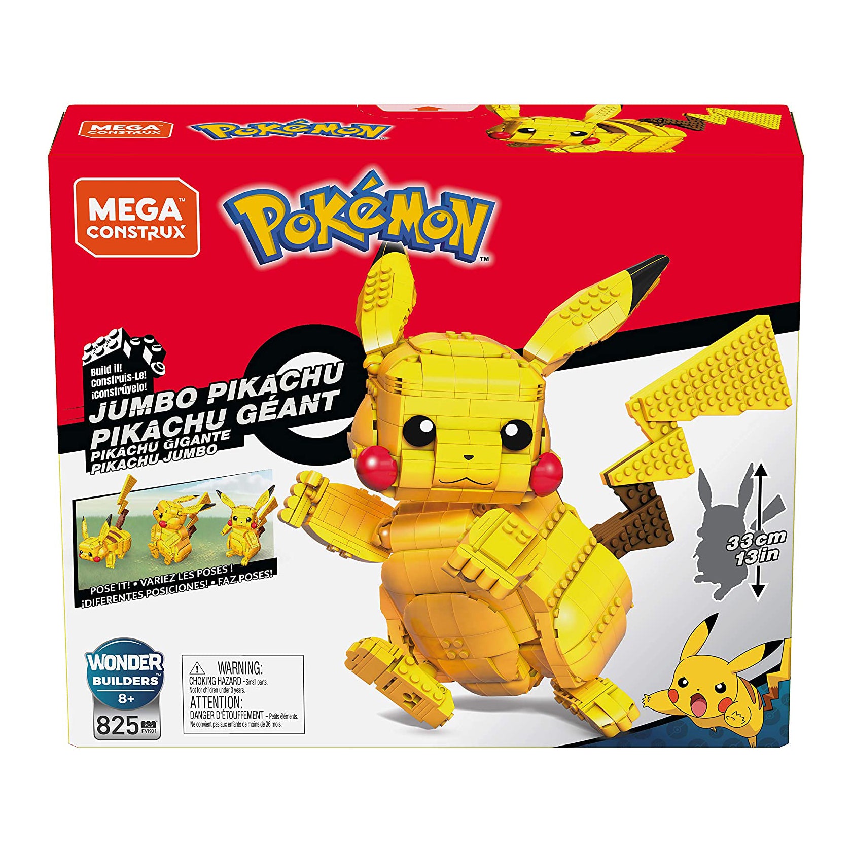 Mega Construx 600 Piece 12 In Pokemon Jumbo Pikachu Building Block Brick Toy Set