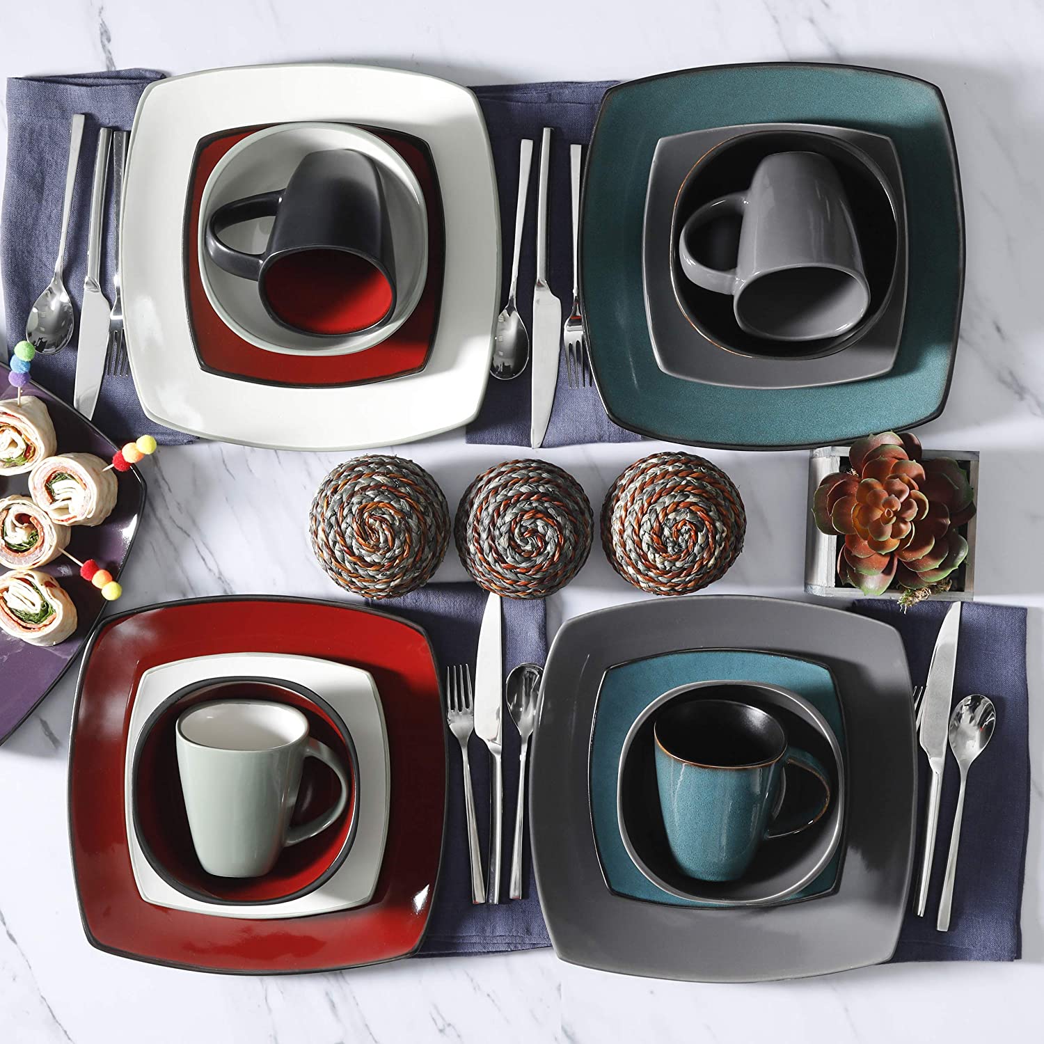 Gibson Soho Lounge 16 Piece Reactive Glaze Plates, Bowls, & Mugs, Red (Open Box) - VMInnovations