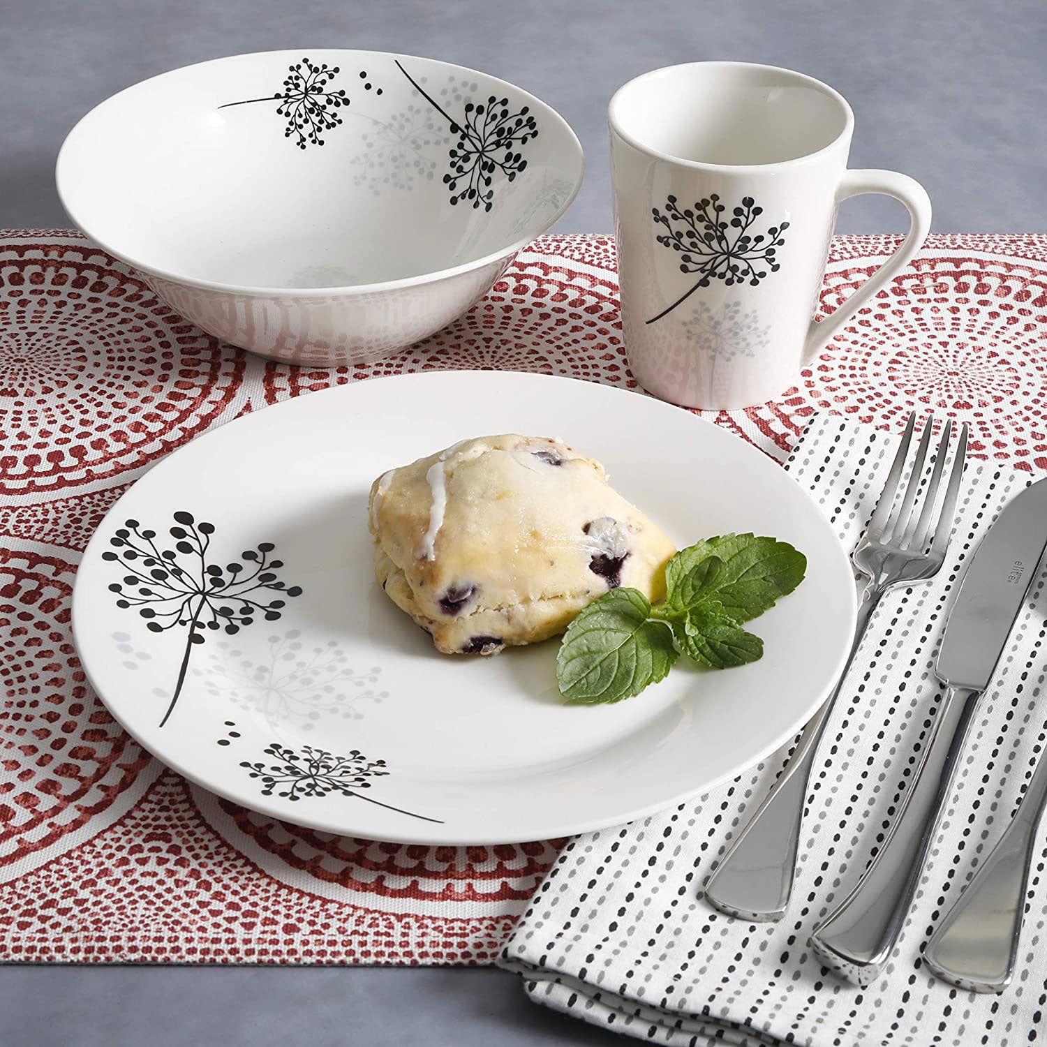 Gibson Netherwood 12 Pc Glaze Dinnerware Plates, Bowls, and Mugs, White (3 Pack)